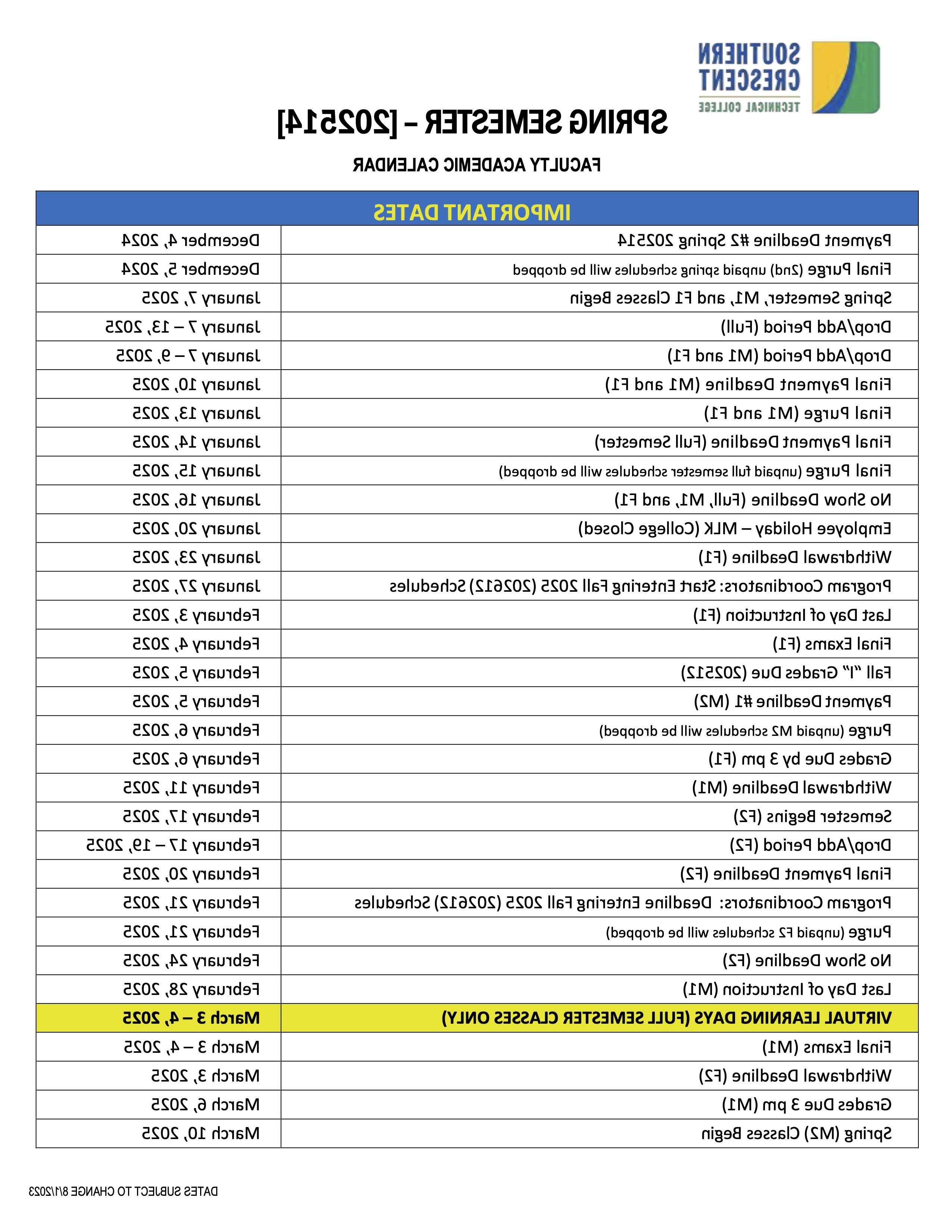 Spring 2024 Calendar